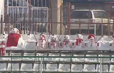 Снеговики украсили футбольный матч в Румынии