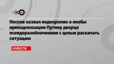 Песков назвал видеоролик о якобы принадлежащем Путину дворце псевдоразоблачением с целью раскачать ситуацию