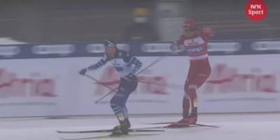 Российский лыжник пытался ударить финского соперника палкой и умышленно врезался в него после гонки — видео