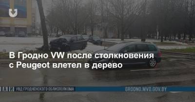 В Гродно VW после столкновения с Peugeot влетел в дерево