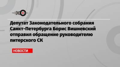 Депутат Законодательного собрания Санкт-Петербурга Борис Вишневский отправил обращение руководителю питерского СК