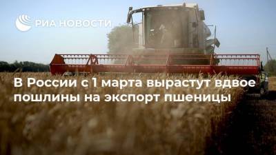 В России с 1 марта вырастут вдвое пошлины на экспорт пшеницы