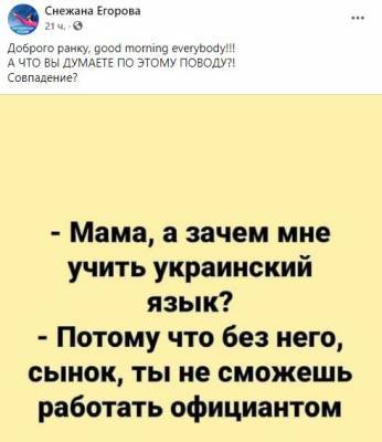 «Без украинского не сможешь работать официантом»: Снежана Егорова разожгла дискуссию на тему языка