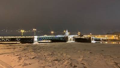 Дворцовый мост подсветили в цветах ленточки Ленинградской Победы