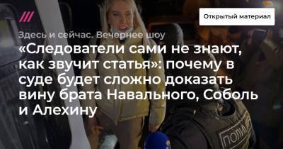 «Следователи сами не знают, как звучит статья»: почему в суде будет сложно доказать вину брата Навального, Соболь и Алехину