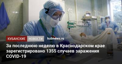 За последнюю неделю в Краснодарском крае зарегистрировано 1355 случаев заражения COVID-19
