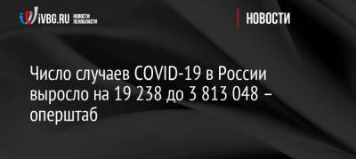 Число случаев COVID-19 в России выросло на 19 238 до 3 813 048 – оперштаб
