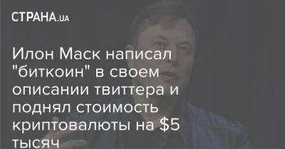 Илон Маск написал “биткоин” в своем описании твиттера и поднял стоимость криптовалюты на $5 тысяч