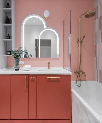 Розовый цвет в ванной комнате: 25+ примеров