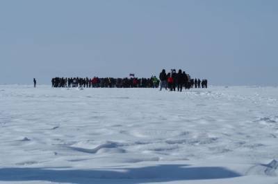 Около 150 участников митингов во Владивостоке водят хоровод на льду залива