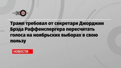 Брэд Раффенспергер - Трамп требовал от секретаря Джорджии Брэда Раффенспергера пересчитать голоса на ноябрьских выборах в свою пользу - echo.msk.ru - США - Washington - шт. Джорджия