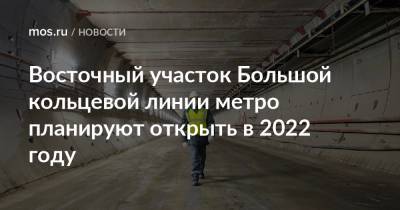 Восточный участок Большой кольцевой линии метро планируют открыть в 2022 году