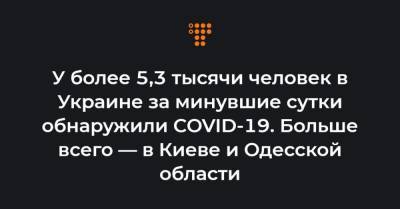 У более 5,3 тысячи человек в Украине за минувшие сутки обнаружили COVID-19. Больше всего — в Киеве и Одесской области