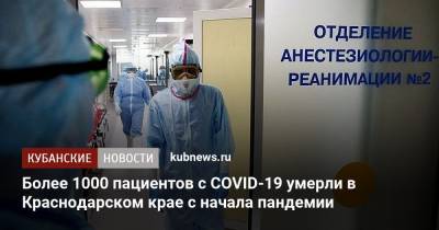 Более 1000 пациентов с COVID-19 умерли в Краснодарском крае с начала пандемии