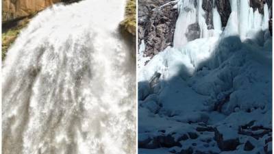 Водопад на юге Узбекистана превратился в ледяной столб