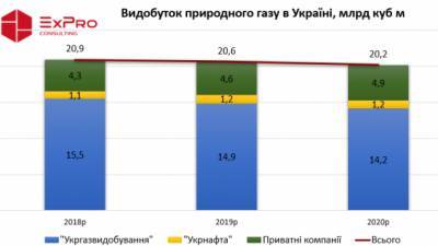 Госкомпании Украины в 2020 году сократили добычу природного газа на 5% - до 20,2 млрд куб м