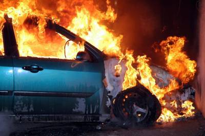 ​На Новоприозерском шоссе сгорела легковушка — видео