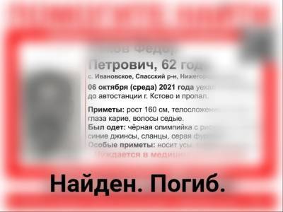 Пропавший в Нижегородской области мужчина найден мертвым
