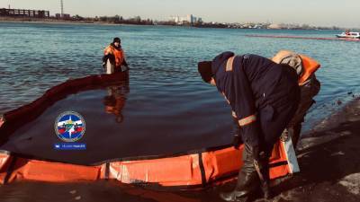 В Новосибирске пропитанный нефтепродуктами песок с берега Оби собрали в десятки мешков