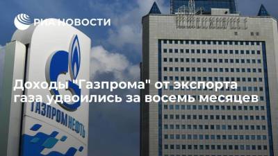 Доходы "Газпрома" от экспорта газа удвоились за восемь месяцев и достигли $28,4 миллиарда