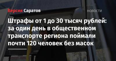 Штрафы от 1 до 30 тысяч рублей: за один день в общественном транспорте региона поймали почти 120 человек без масок
