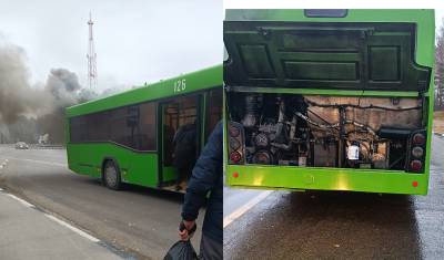 Около Тюмени загорелся двигатель автобуса МАЗ. Пассажиров эвакуировали