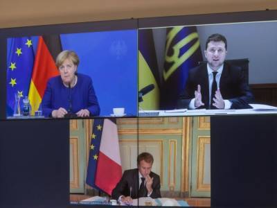 Зеленский провел видеоконференцию с Меркель и Макроном. Говорили о подготовке к саммиту "Нормандской четверки"