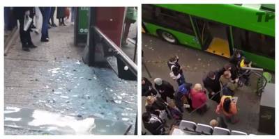 В центре Харькова троллейбус влетел в остановку: кадры происходящего