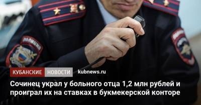 Сочинец украл у больного отца 1,2 млн рублей и проиграл их на ставках в букмекерской конторе