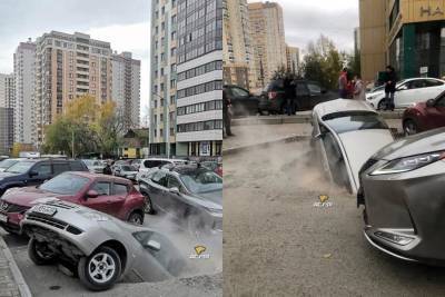 Три автомобиля провалились под асфальт на улице Фрунзе в Новосибирске