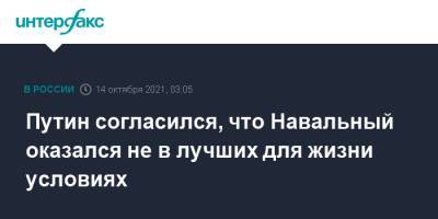Владимир Путин - Алексей Навальный - Ив Роше - Путин согласился, что Навальный оказался не в лучших для жизни условиях - interfax.ru - Москва - Россия