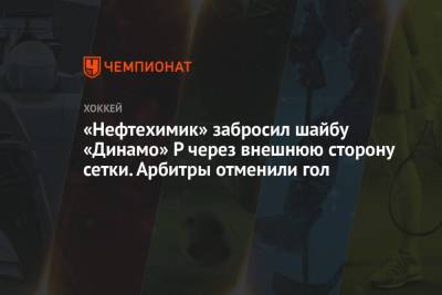 «Нефтехимик» забросил шайбу «Динамо» Р через внешнюю сторону сетки. Арбитры отменили гол