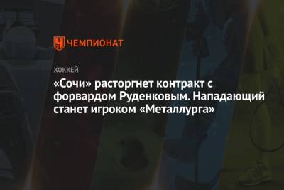 «Сочи» расторгнет контракт с форвардом Руденковым. Нападающий станет игроком «Металлурга»