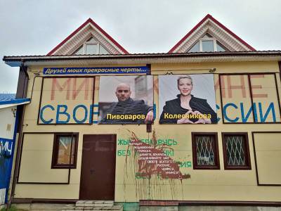 Фотофакт. На здании магазина в Ленинградской области появился большой баннер с портретом Марии Колесниковой