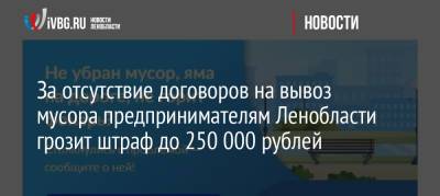 За отсутствие договоров на вывоз мусора предпринимателям Ленобласти грозит штраф до 250 000 рублей