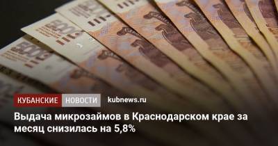 Выдача микрозаймов в Краснодарском крае за месяц снизилась на 5,8%