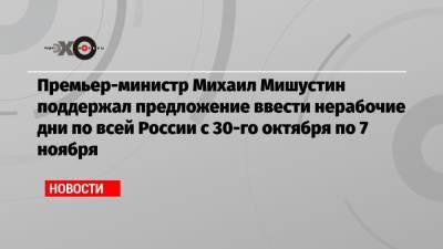 Премьер-министр Михаил Мишустин поддержал предложение ввести нерабочие дни по всей России с 30-го октября по 7 ноября