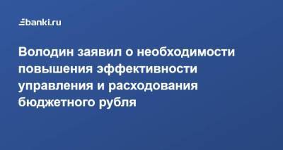 Володин заявил о необходимости повышения эффективности управления и расходования бюджетного рубля
