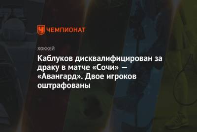 Каблуков дисквалифицирован за драку в матче «Сочи» — «Авангард». Двое игроков оштрафованы