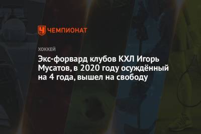 Экс-форвард клубов КХЛ Игорь Мусатов, в 2020 году осуждённый на 4 года, вышел на свободу