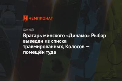 Вратарь минского «Динамо» Рыбар выведен из списка травмированных, Колосов — помещён туда