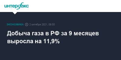Добыча газа в РФ за 9 месяцев выросла на 11,9%