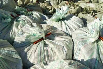 На Алтае строители перевязали мешки с мусором георгиевскими ленточками