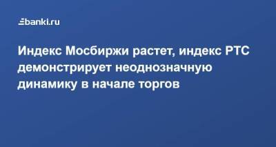 Индекс Мосбиржи растет, индекс РТС демонстрирует неоднозначную динамику в начале торгов