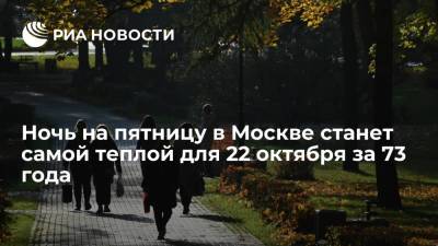 Ночь на пятницу в Москве станет самой теплой для 22 октября за 73 года, ожидается плюс 11