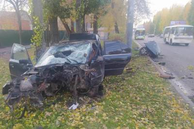 В Воронеже на улице Димитрова водитель врезался в столб, машину разорвало пополам