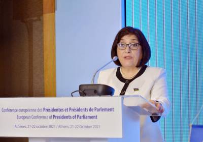 Сахиба Гафарова - Председатель Милли Меджлиса выступила на Европейской конференции председателей парламентов (ФОТО) - trend.az - Афины - Азербайджан - Греция