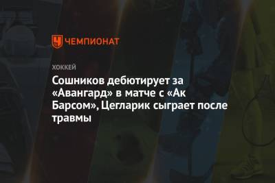 Сошников дебютирует за «Авангард» в матче с «Ак Барсом», Цегларик сыграет после травмы