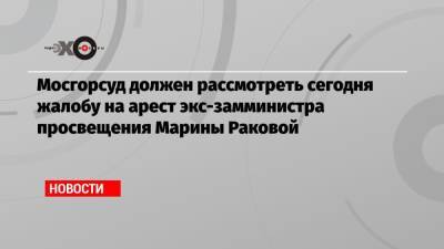 Мосгорсуд должен рассмотреть сегодня жалобу на арест экс-замминистра просвещения Марины Раковой
