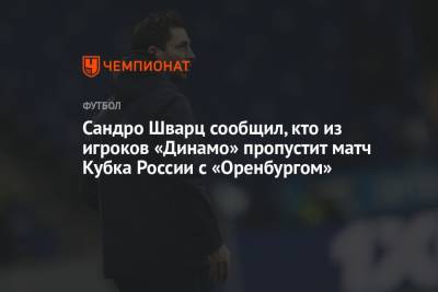 Сандро Шварц сообщил, кто из игроков «Динамо» пропустит матч Кубка России с «Оренбургом»